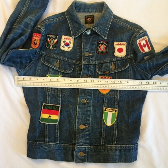 VINTAGE 70s LEE DENIM TRUCKER JACKET MENS M TRAVEL PATCHES UNION MADE USA 39x23 - Picture 11 of 15